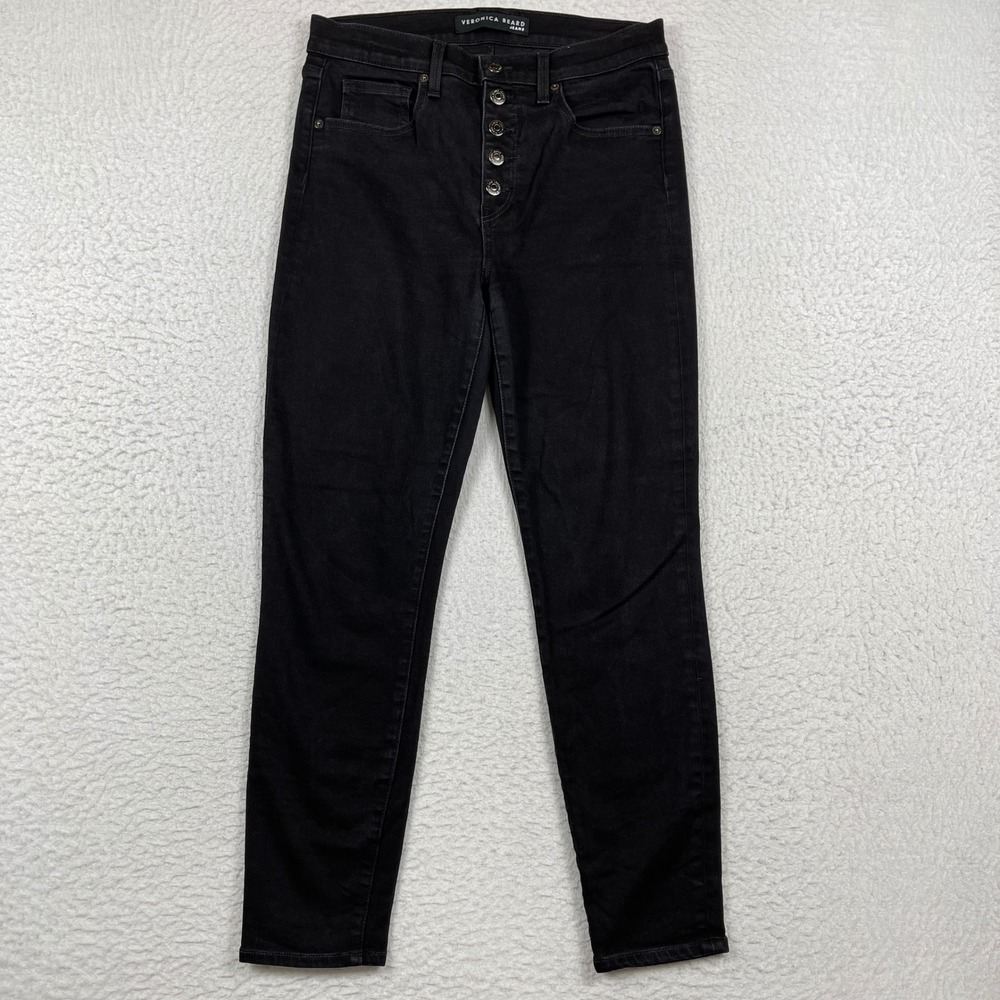 Veronica Beard Debbie Skinny‎ Jeans Womens 30 Black High Rise Button Fly Onyx